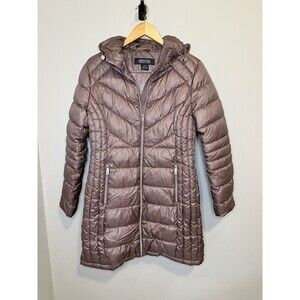 Kenneth Cole Reaction Women's size M Quilted Cinched Waist Puffer Coat Hooded